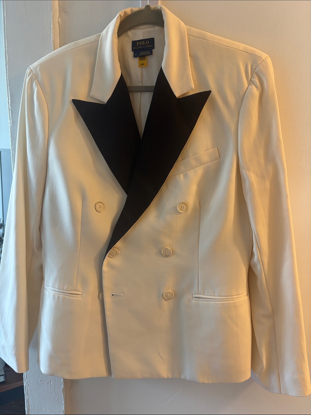 Polo by Ralph Lauren Cream Double-Breasted Blazer with Black Peak Lapel